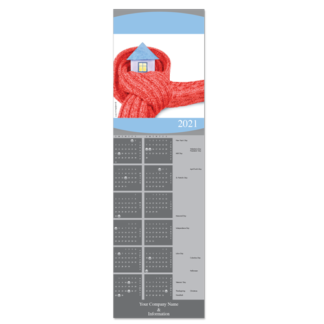 Calendar greeting card image showing a cozy scarf wrapped house.