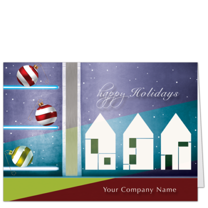 Architecture Firm Holiday Cards Serendipity 4105 Bands of jolly jewel tones and Christmas decorations.