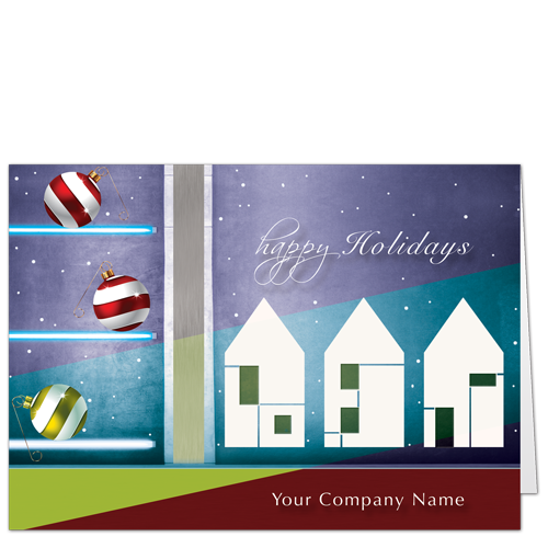 Architecture Firm Holiday Cards Serendipity 4105 Bands of jolly jewel tones and Christmas decorations.
