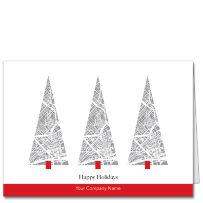 Urban Planning Christmas Cards City of Trees 4114 Simply lovely Christmas trees and a red band for your company name.