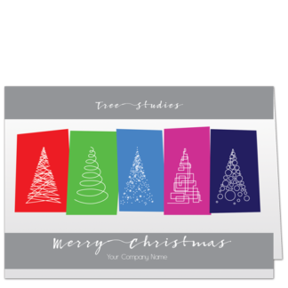 Architect Christmas Cards Tree Options 4117 Color blocks with different styled line drawings of Christmas trees.