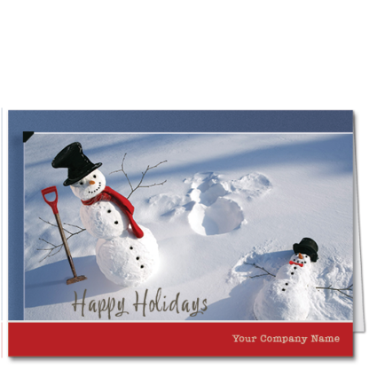 Construction Christmas Cards Breaking Ground Snowmen 4133 Two snowmen take a break from work to have a little fun.