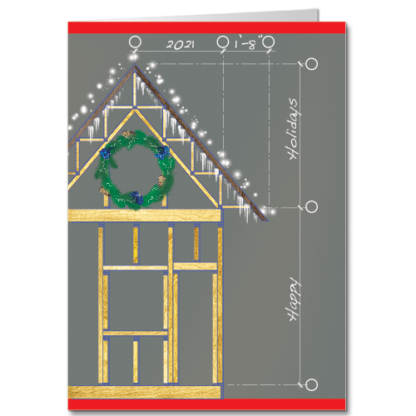 Architects Christmas Card Stick Framing the Season 3819 This adorable home may only be yet a frame, but it's ready for Christmas with its lights, icicles, and festive wreath!