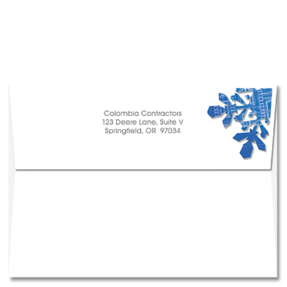Image of Cardphile's custom FlapArt envelopes with a blueprint snowflake design