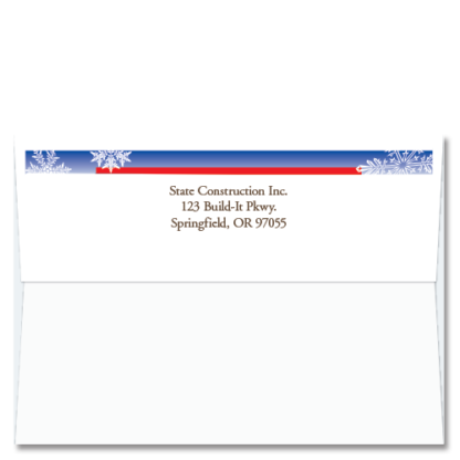 Image of Cardphile's custom FlapArt envelopes with our Just Enough design in red and blue