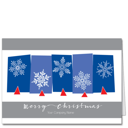 Cardphile architectural Christmas card with varied snowflakes detail.