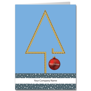 Construction Holiday Card With A Gold Wire Frame Rebar Christmas Tree Dangling a Red Ornament That Reads Merry Christmas And Can Be Customized With Your Company Name