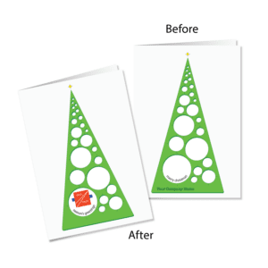 Business Christmas card with before and after version shows adding your logo to card front. Adds correct charge to your shopping cart.