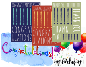 colorful assorted cards included thank you, congratulations and happy birthday cards