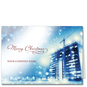 Construction Company Christmas Card With Crane and Modern Office Tower Features Your Company Name on Front