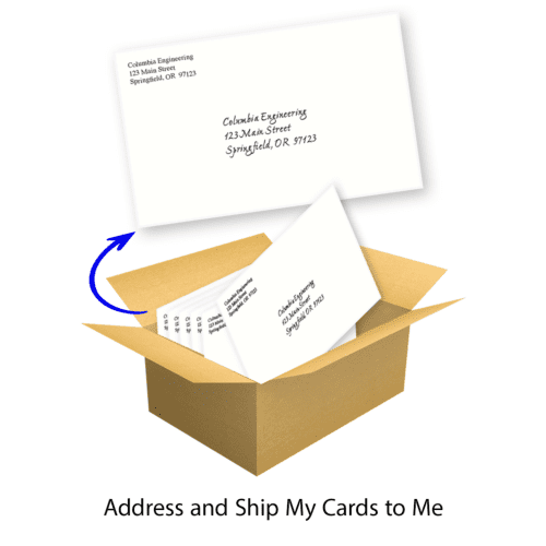 Addressed Christmas Cards in a Shipping Carton, Links to Cardphile's Address My Cards Product