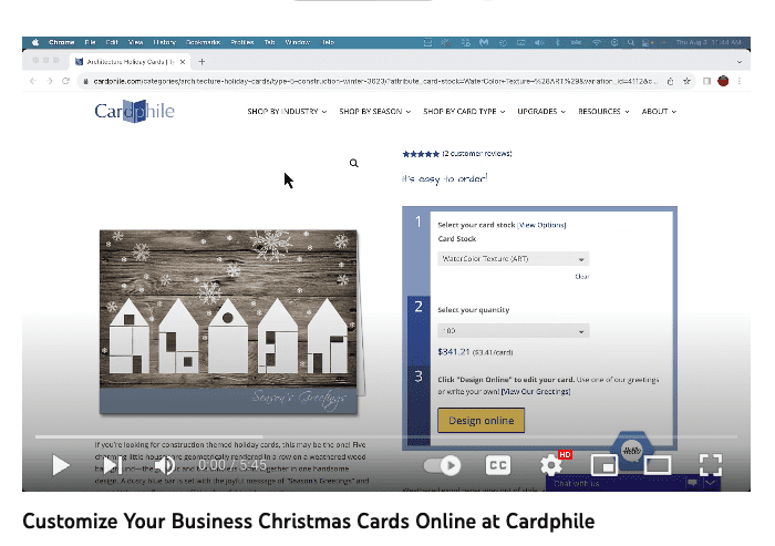open scene of video showing how to customize business holiday cards at cardphile