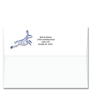 Custom design self-sealing FlapArt envelope with blueprint origami reindeer and printed with your return address.