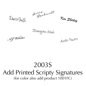 Variety of font style signatures to print inside your cards. Image links to product to add new scripty sigs to your order.