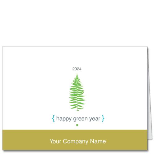 Corporate New Year Holiday Card With Sustainability Theme With Fern Leaf And Current Year Date