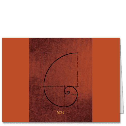 Elegant rust tones and a simple Fibonacci spiral adorn this New Year card design.