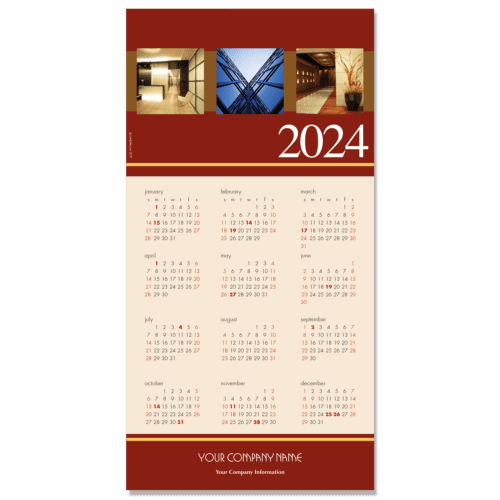 This rich rust colored background borders your own images that you can upload to create an impressive calendar greeting card.