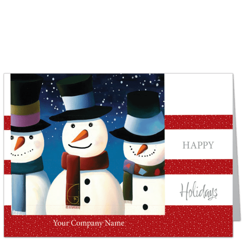 Corporate holiday cards designed for the not too serious company featuring 3 nattily dressed snowmen