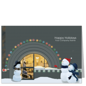 Snowmen shopping in front of the famous Frank Lloyd Wright gift shop on Maiden Lane in San Francisco