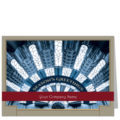 business holiday cards depicting an art deco stained glass