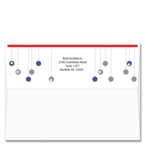 Fun dangly ornaments frame your return address on this self sealing holiday card FlapArt envelope.