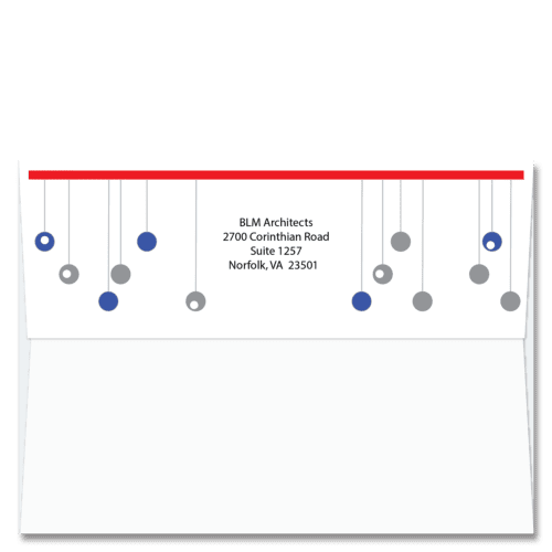 Fun dangly ornaments frame your return address on this self sealing holiday card FlapArt envelope.