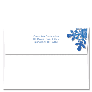 A Cardphile custom FlapArt envelope with a blueprint snowflake design to the right of your return address.
