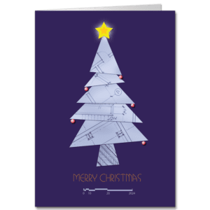 Blueprint Christmas Tree Holiday Card with a Star on Top