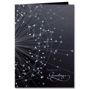 Business Christmas cards depict an abstract star burst image on elegant, shimmery, black onyx card stock.