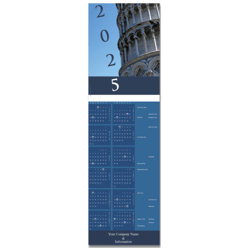 The Leaning Tower of Pisa is beautifully featured on this playful but elegant business calendar greeting card with your company name on the front.