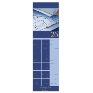 Holiday lights festoon the architectural blueprints on this business calendar card for architects.