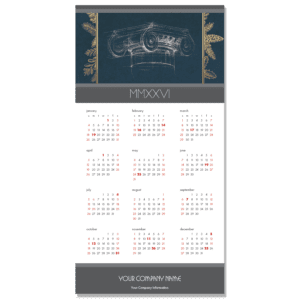 This lawyer Christmas calendar card features a classic image of a sketched ionic capital against a dark background.