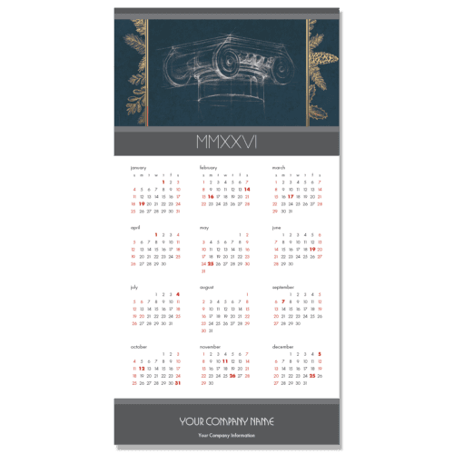 This lawyer Christmas calendar card features a classic image of a sketched ionic capital against a dark background.