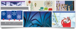 A collage of cardphile business holiday cards including contemporary and architecture holiday card designs.