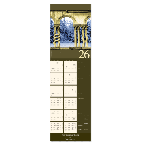 Business calendar cards for architects featuring historic column styles, playfully mis-matched.
