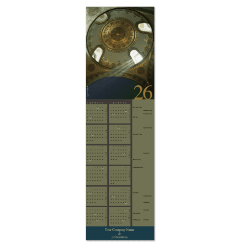 This architectural Christmas calendar card with a vaulted dome image will find a home with your clients all year long.