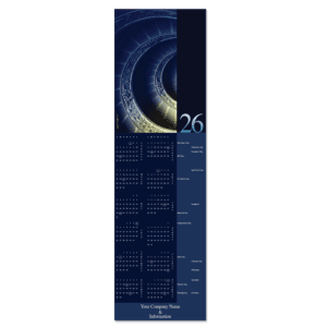 A beautiful historic spiral staircase is shown in this calendar greeting card with rich blue and gold hues.