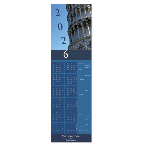 The Leaning Tower of Pisa is beautifully featured on this playful but elegant business calendar greeting card with your company name on the front.