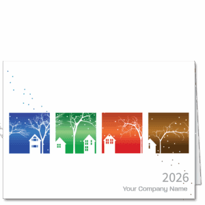 A business holiday greeting card for the New Year featuring 4 seasons and your company name on the front.