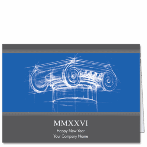 Architecture Holiday Card New Year Sketch With a Blueprint Style Sketch of Column Capital on and Roman Numeral Date 2025 featuring your company name on the card front.
