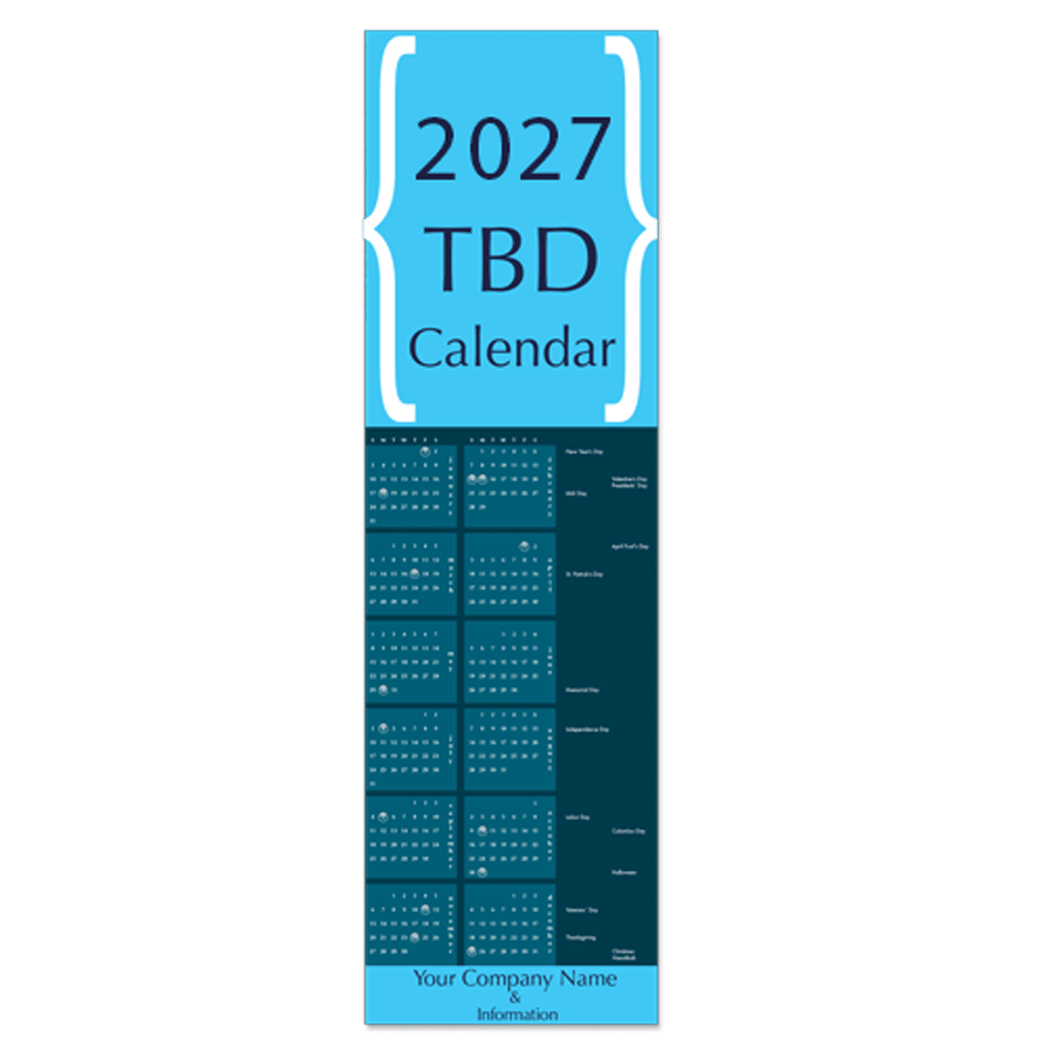 Text reads 2027 TBD Calendar in this placeholder image for discount business holiday calendar orders and links to purchase product with the design to be determined later.